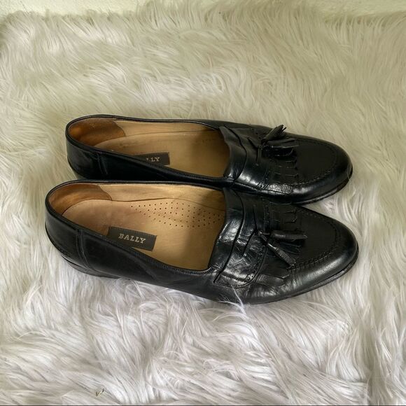 Bally Black Leather Slip On Kiltie Loafers Dress Shoes 10